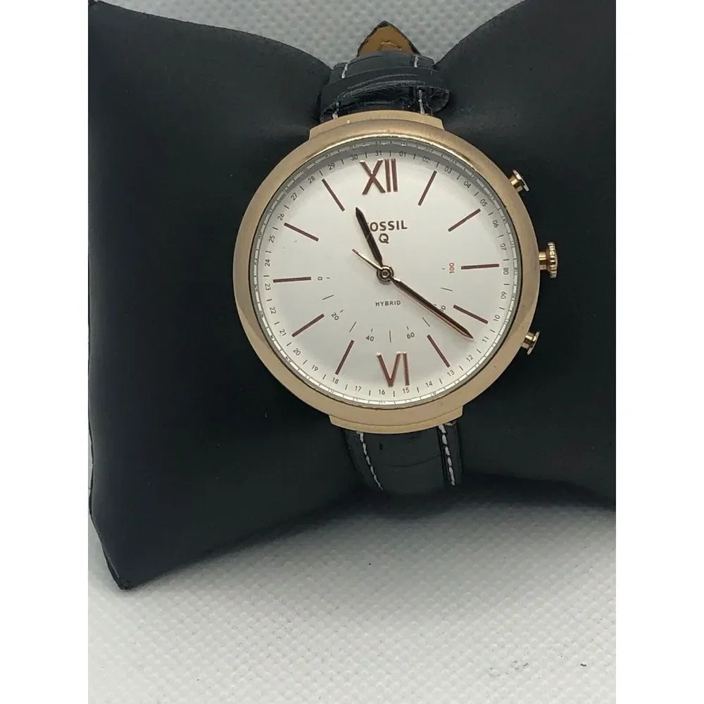 Fossil Q FTW5021 Women Black Leather Analog Silver Dial Hybrid Smart Watch HK220